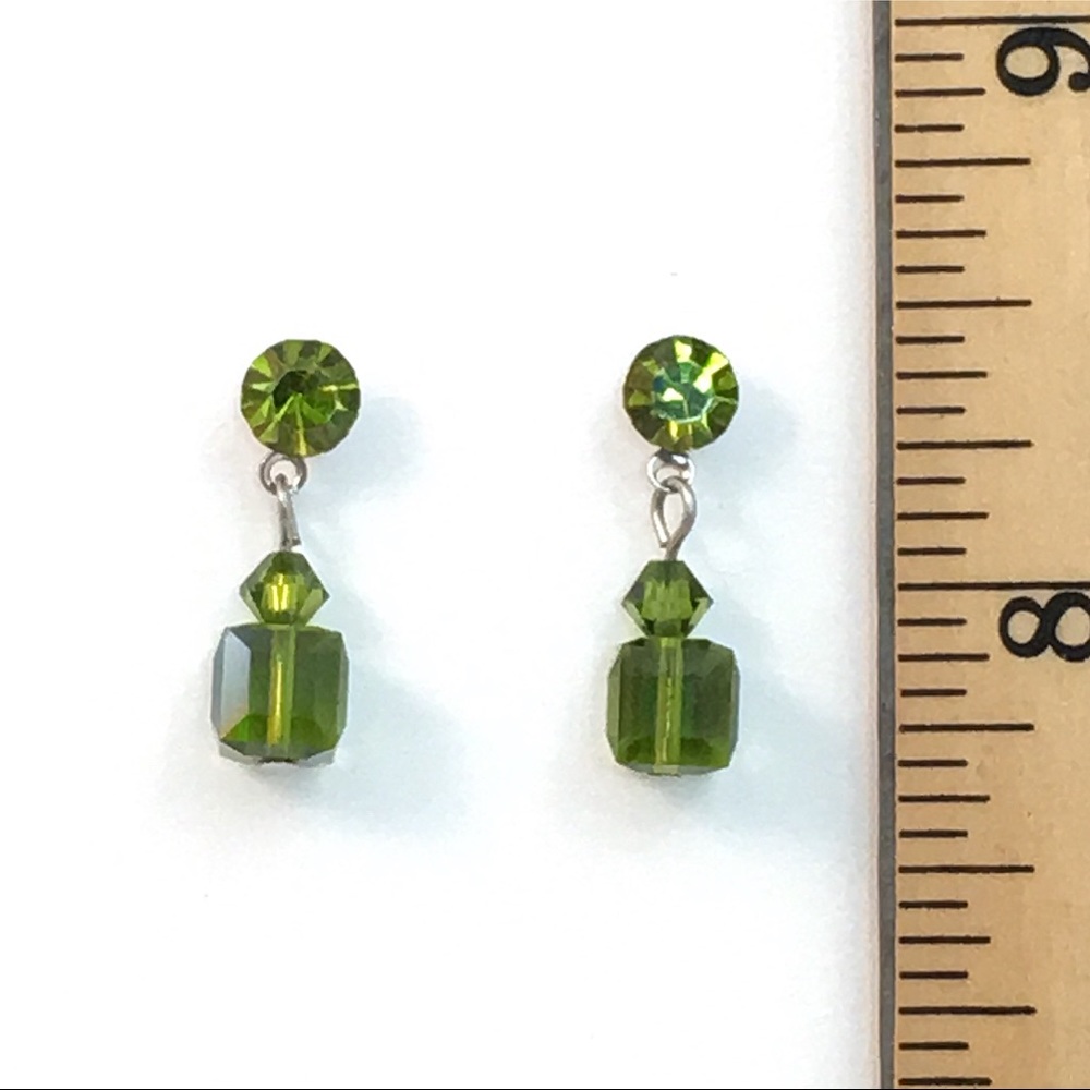 Green Crystal Dangle Earrings - Picture 3 of 3